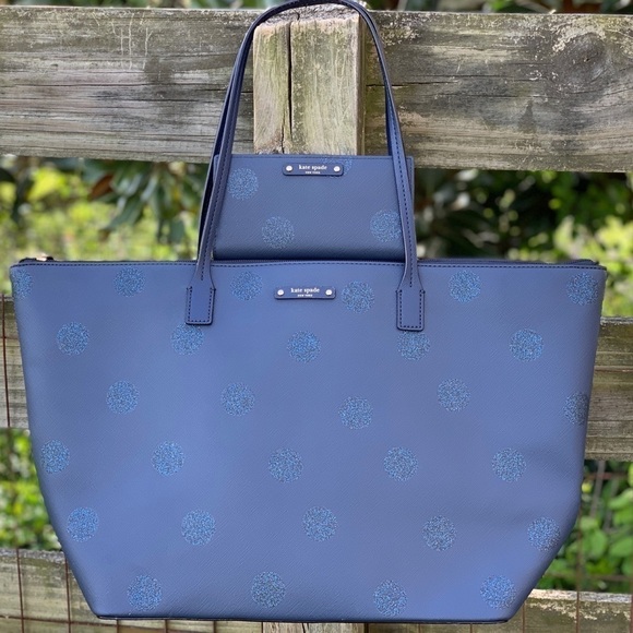 Kate Spade ♠️ Navy Blue Dot 🔵 Tote Bag Wallet Set - Picture 7 of 7